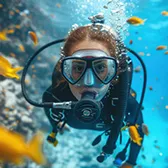 水中のダイバーの顔